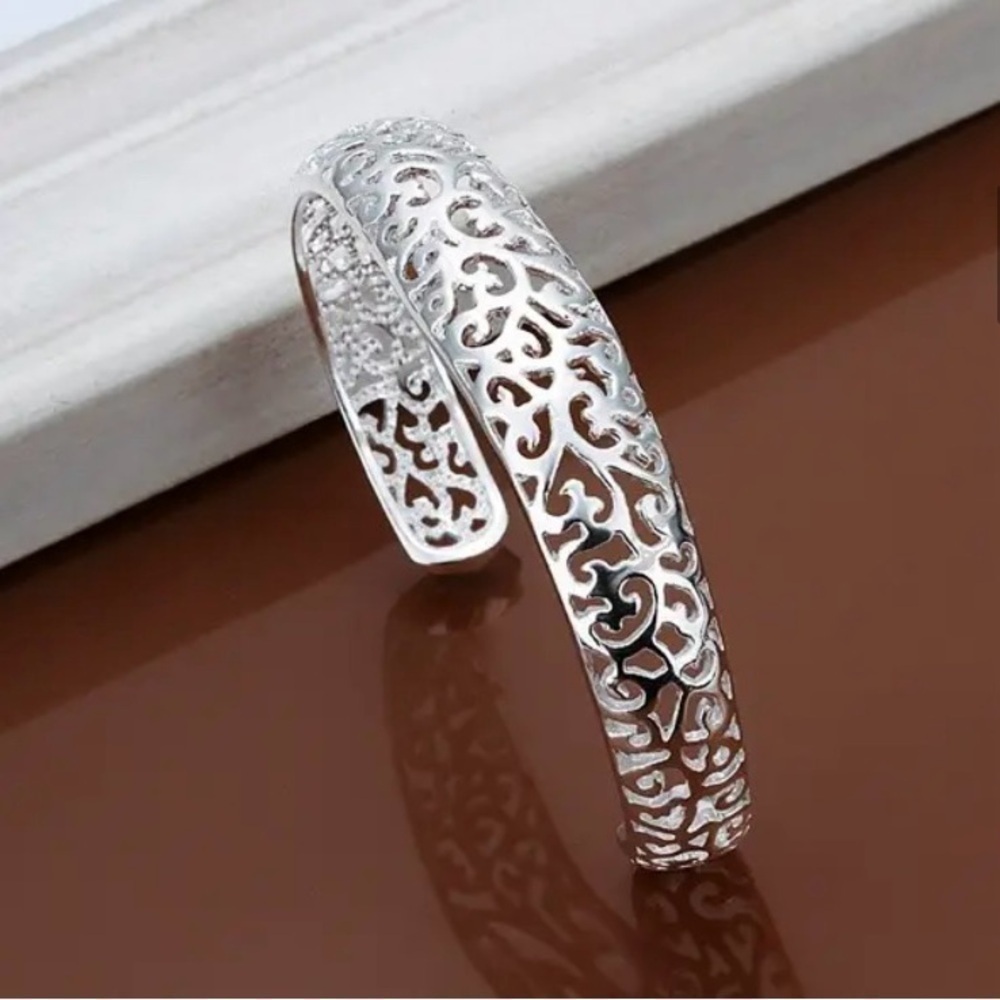 🆕 925 Sterling Silver Scrollwork Bangle Bracelet - Picture 4 of 8